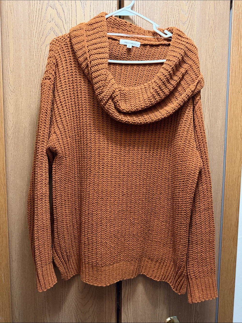 Cowl Neck Sweater in Rust Orange - Cozy Knit Pullover